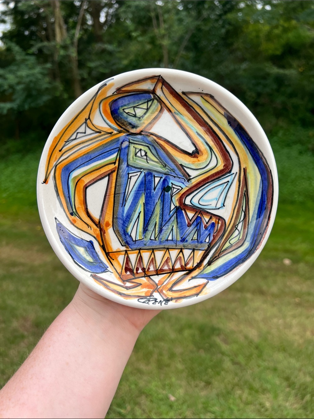 SAM San Marino Signed Handpainted Art Pottery Abstract Decorative Plate Dish